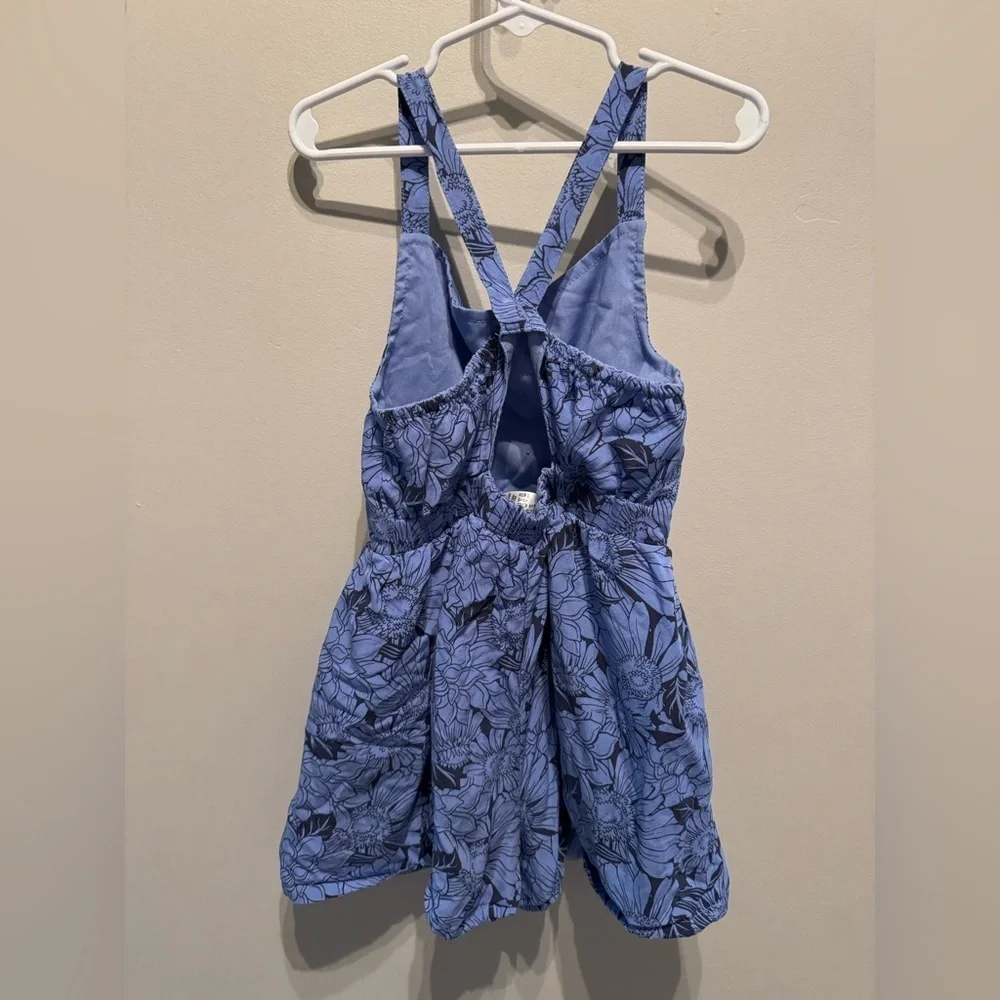 Haute Hippie Girls Blue Floral Romper Boho Sleeveless Button Front Size 7/8